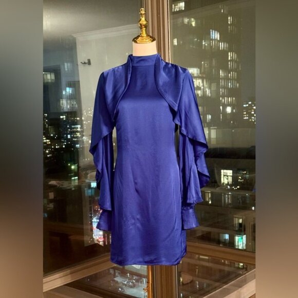 🆕 FARM Rio 🧿 NWOT Bright Blue Backless Ruffle Sleeve Mini Dress, Sz XS - Picture 3 of 16